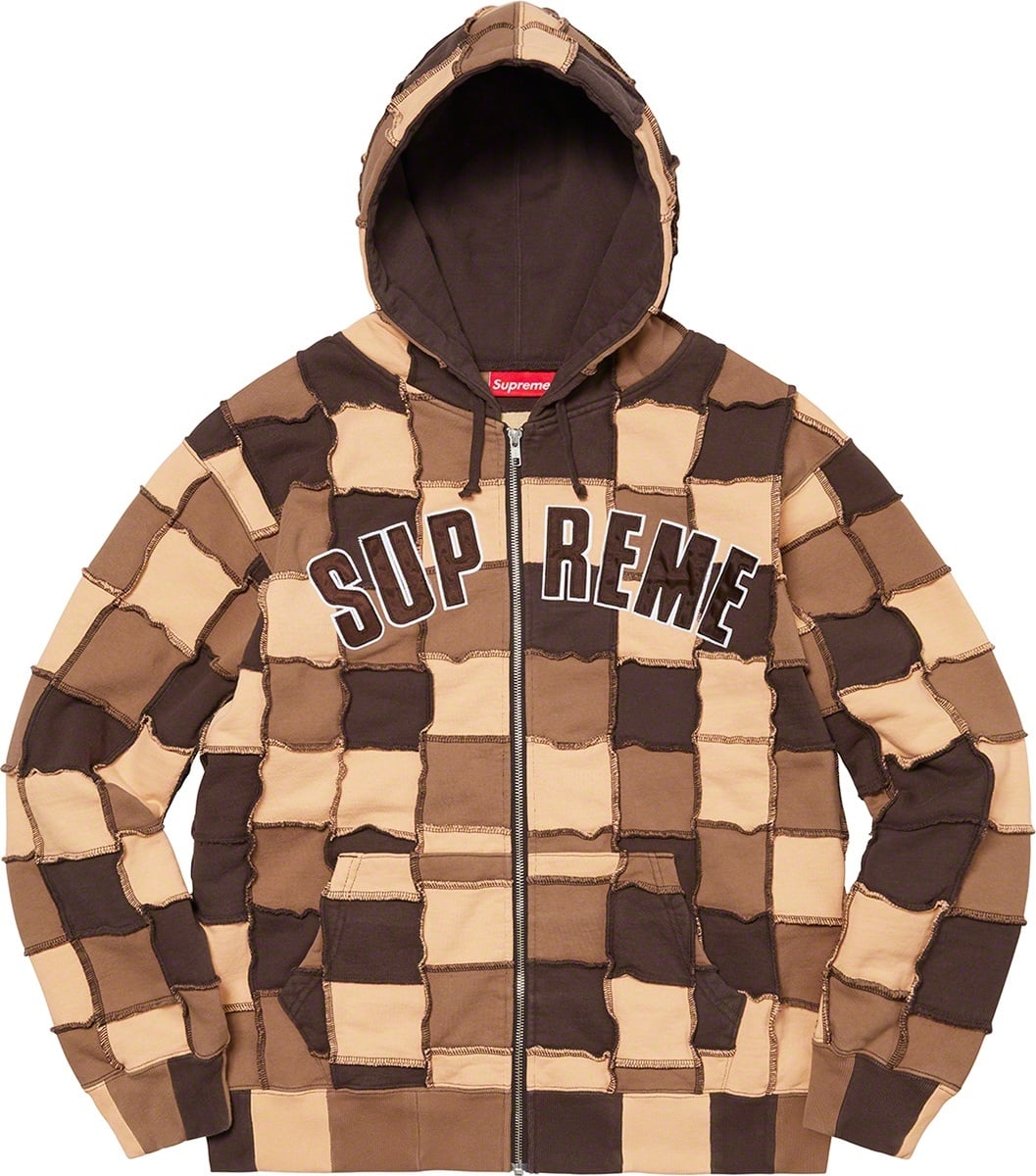 Reverse Patchwork Zip Up Hooded Sweatshirt view 2